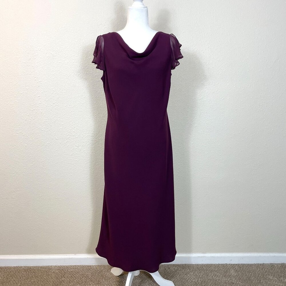 Jones Wear Dress 16 Plum Cowl Neck 90s Y2K Tiered Fairy Whimsi Gown - Picture 1 of 10